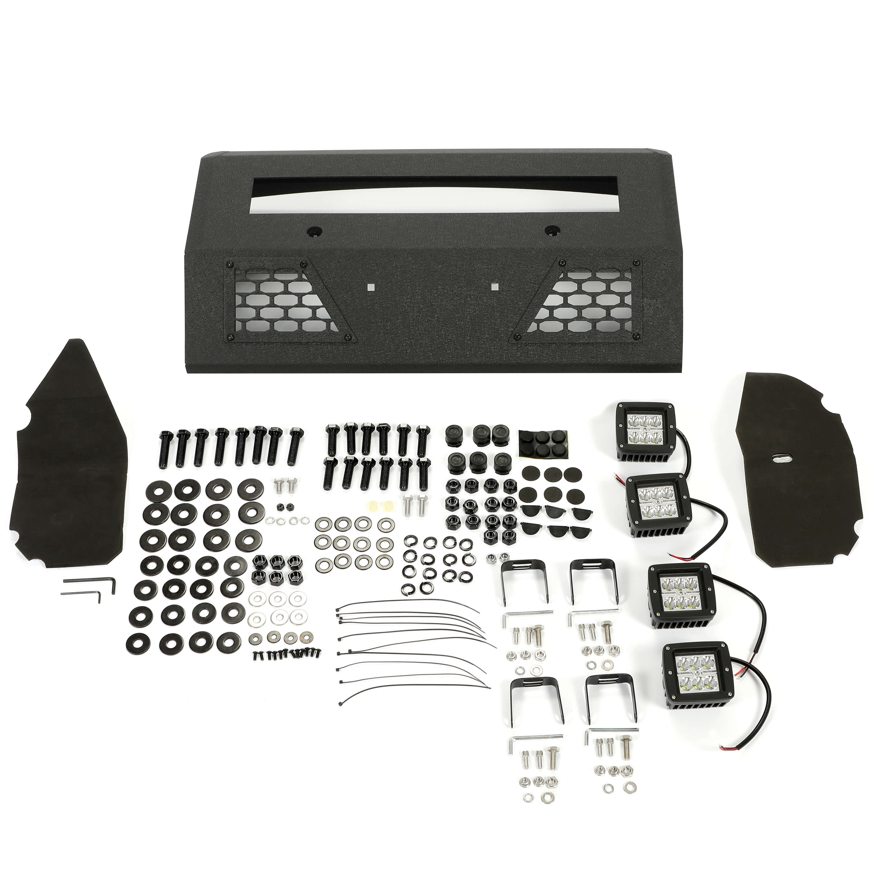MR.GOP-Front Bumper Off-road 3-Piece Modular Compatible with 2010-2018 Dodge Ram 2500 3500 with 4 LED Lights Powder Coated Steel Textured Black