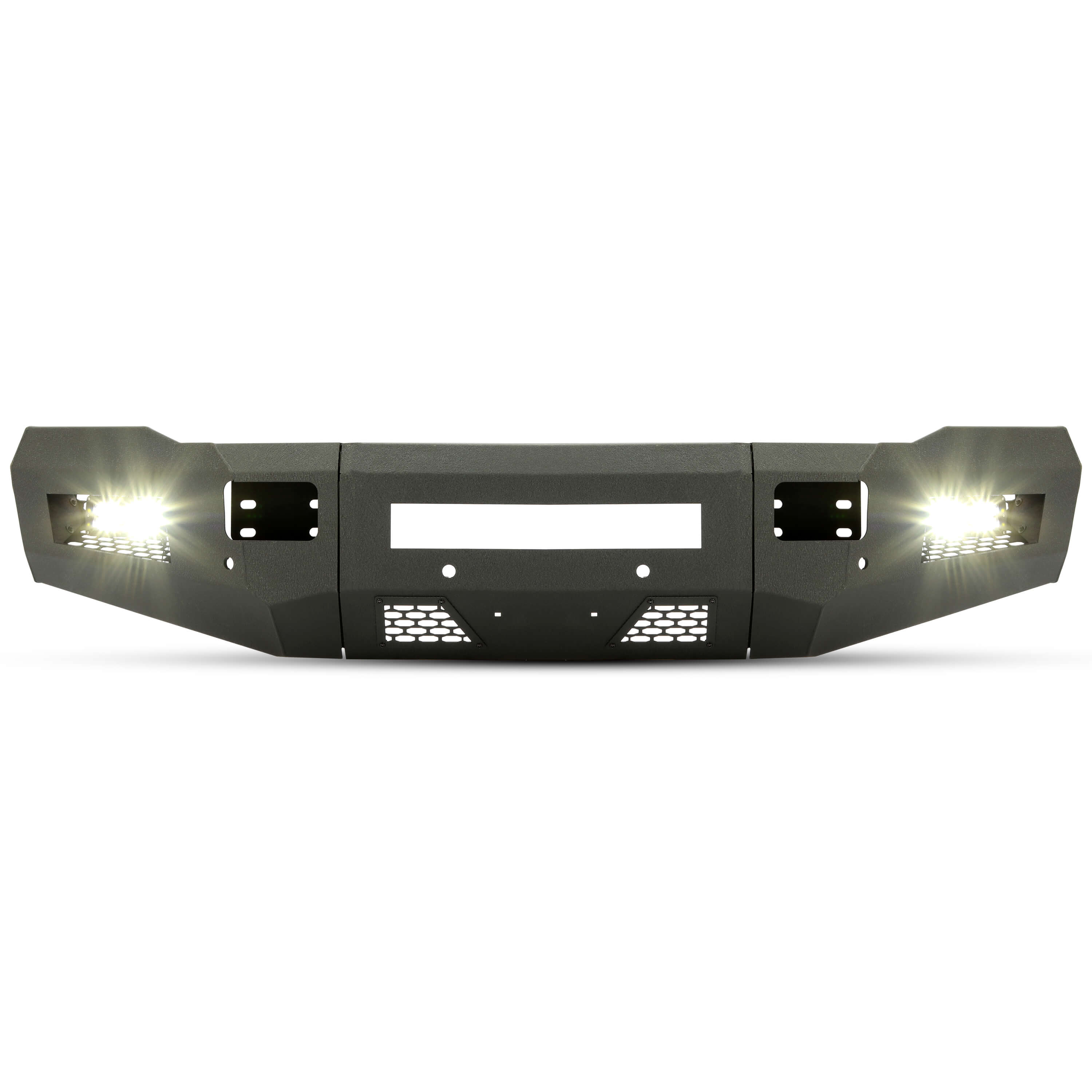 MR.GOP-Front Bumper Off-road 3-Piece Modular Compatible with 2010-2018 Dodge Ram 2500 3500 with 4 LED Lights Powder Coated Steel Textured Black