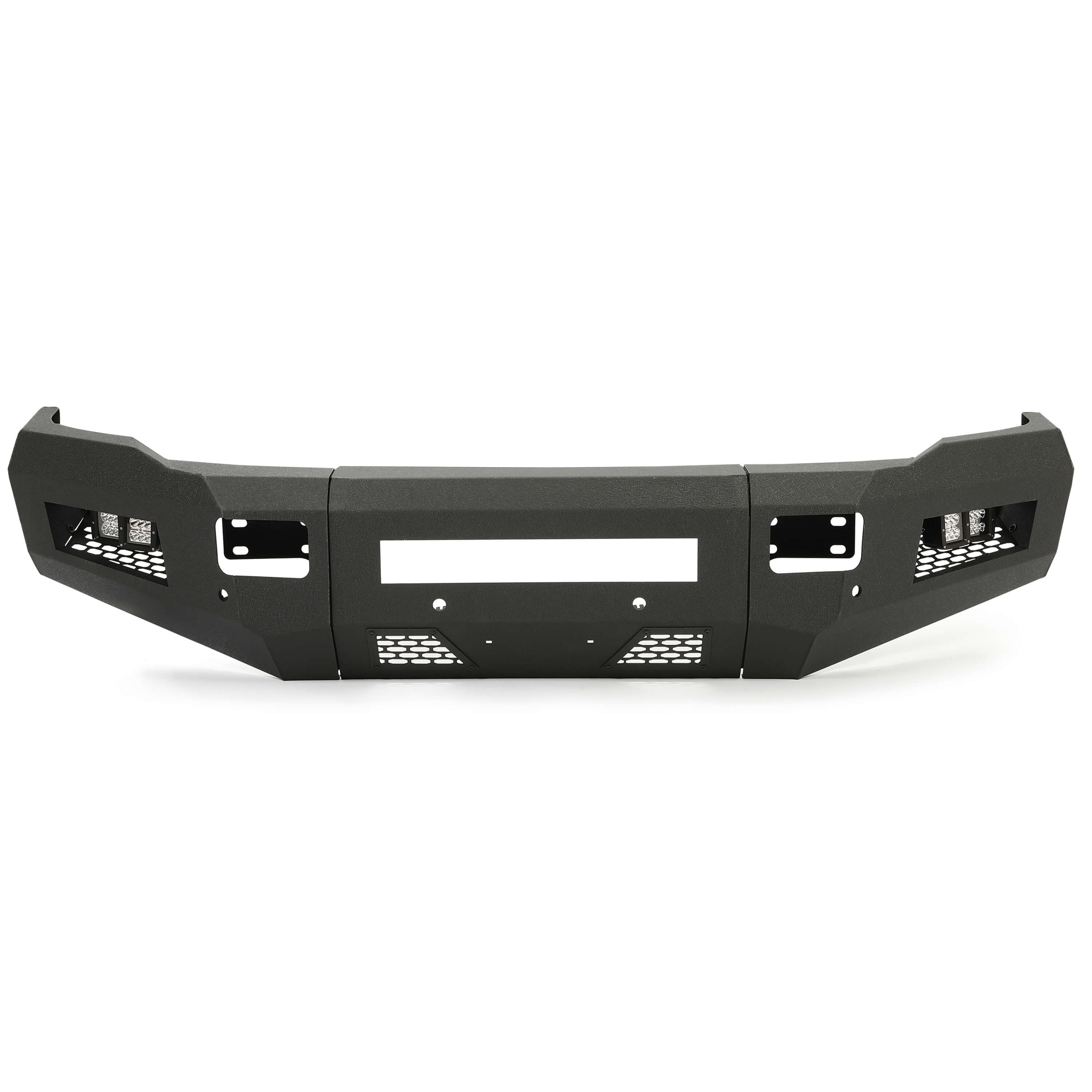MR.GOP-Front Bumper Off-road 3-Piece Modular Compatible with 2010-2018 Dodge Ram 2500 3500 with 4 LED Lights Powder Coated Steel Textured Black