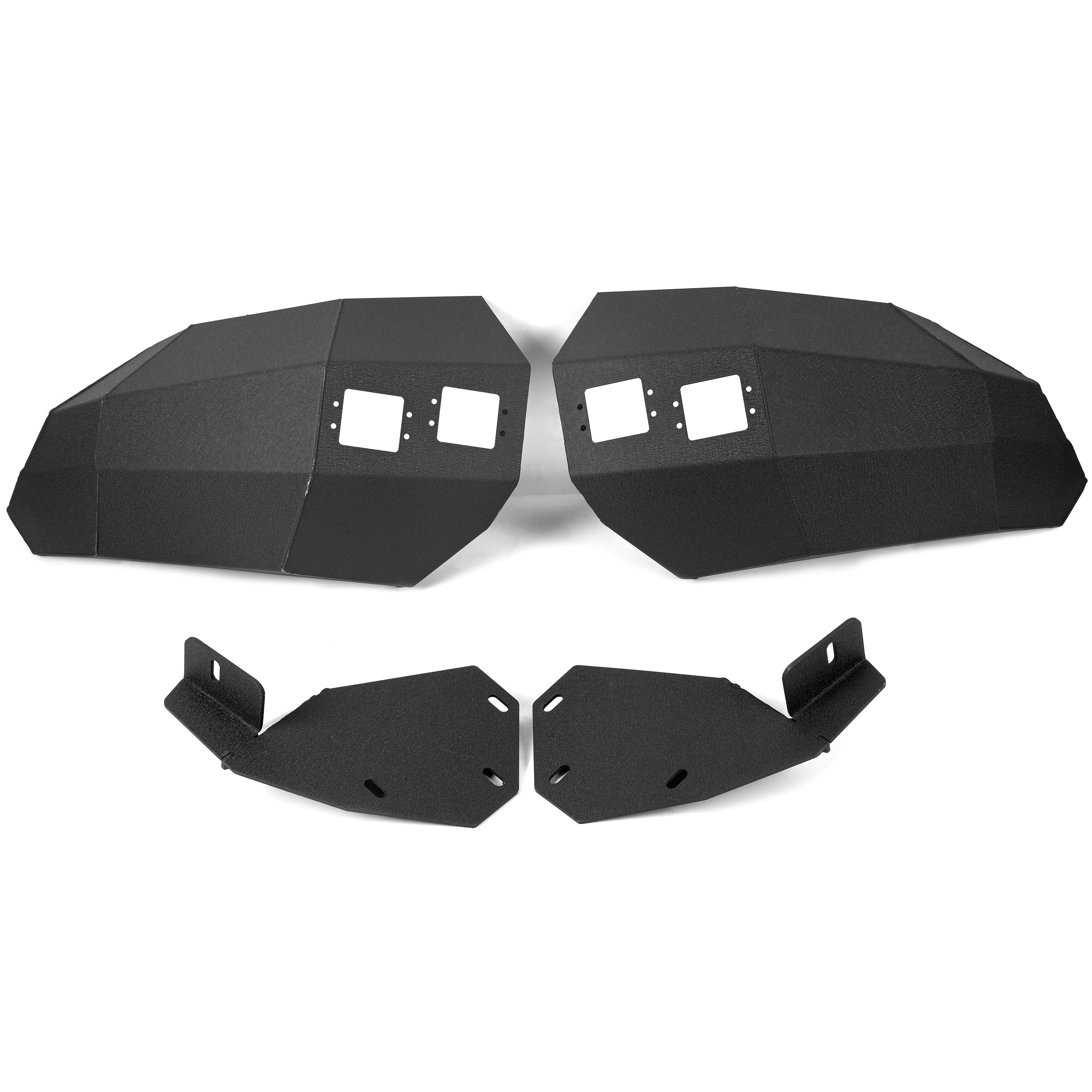 MR.GOP - Parachoques delantero compatible con Ford F150 2004-2008 con luces LED, anillos en D, placa de cabrestante, conjunto de parachoques todoterreno de 3 piezas, acero recubierto de polvo negro - 2 paquetes 