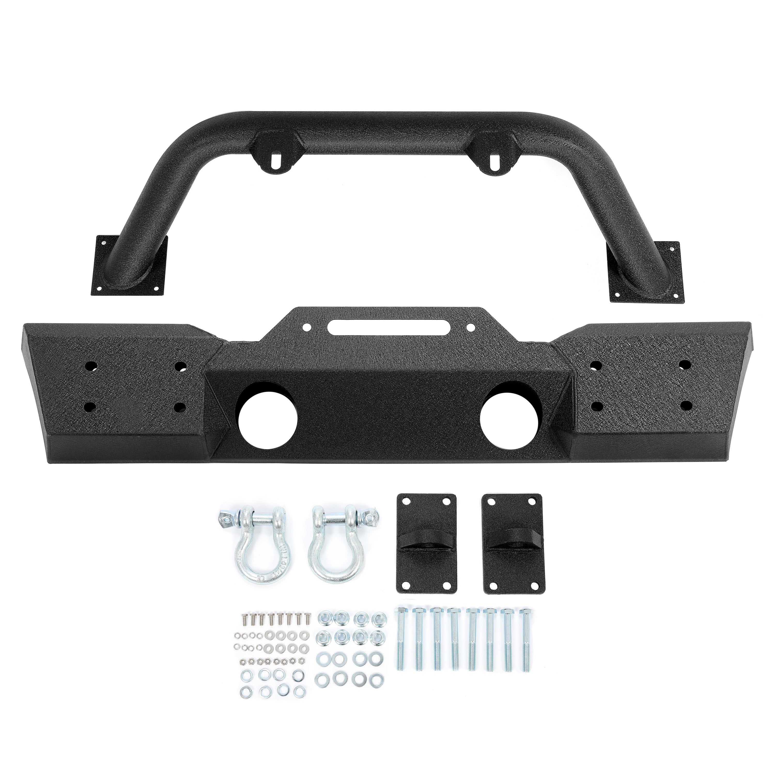 MR.GOP-Stubby Front Bumper for 2007-2017 Jeep Wrangler JK,Fog Light Housing